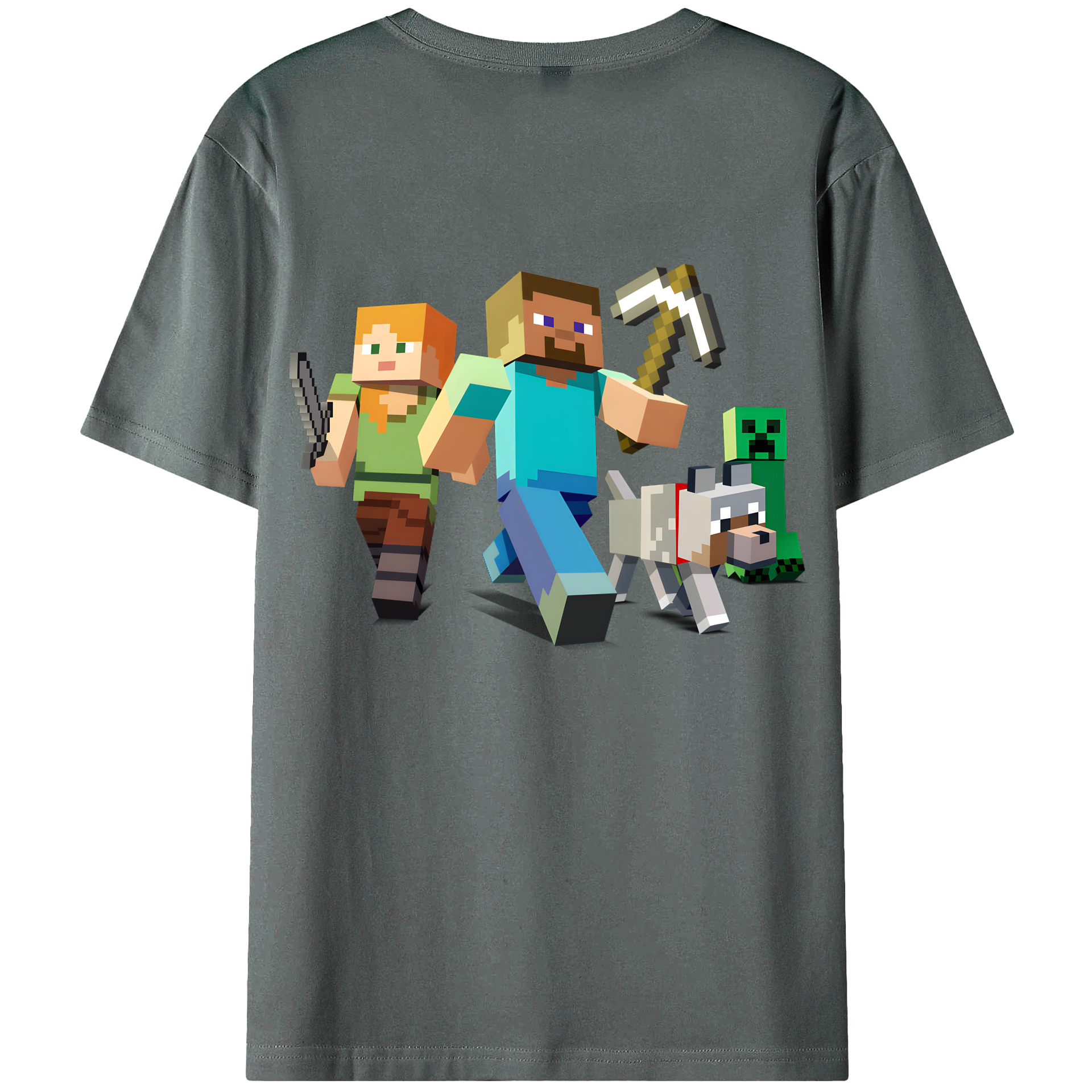 （画像用） マインクラフト ブロックの世界 Minecraft MC Block world 綿100％ メンズ半袖Tシャツ（バックプリント） 通気性